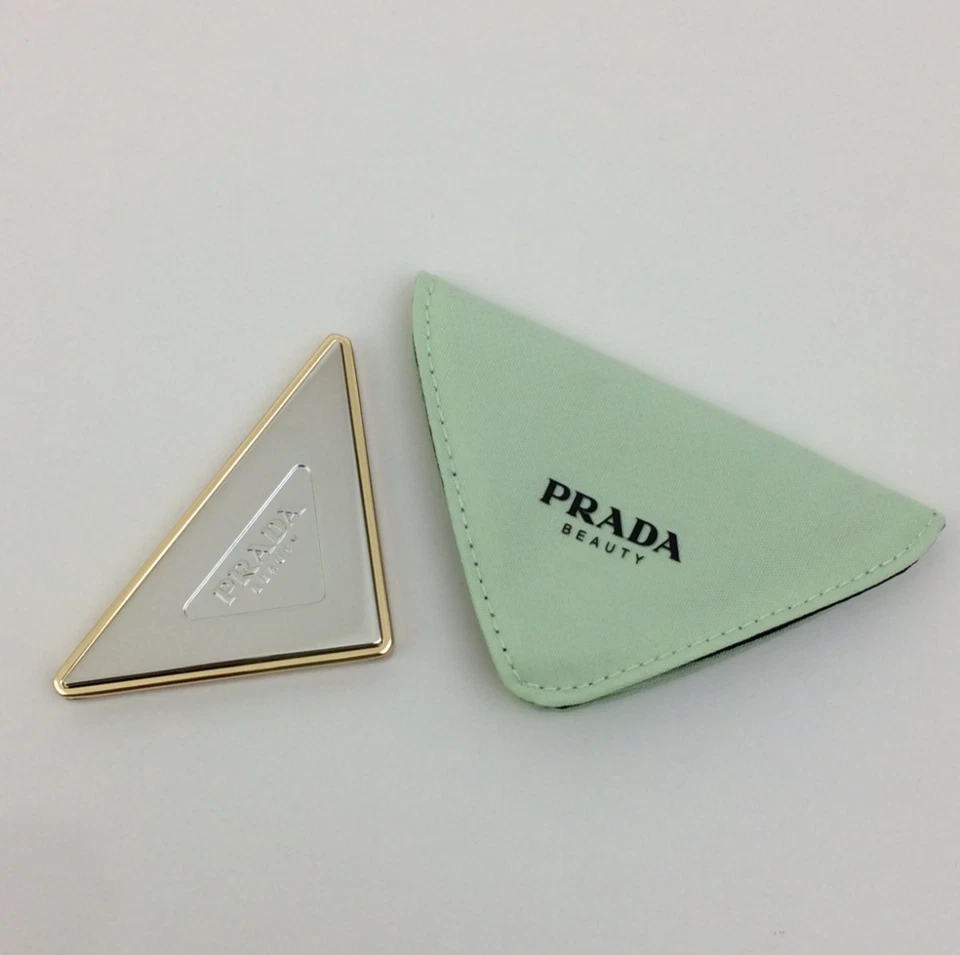 Prada Beauty Compact Double Mirror Green Pouch Logo & Triangle Stickers New* F1 - Image 3 of 4