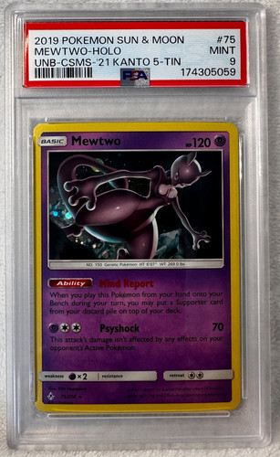 2019 Pokemon Sun & Moon UNBROKEN BONDS #75 MEWTWO Holo PSA 9 Mint!