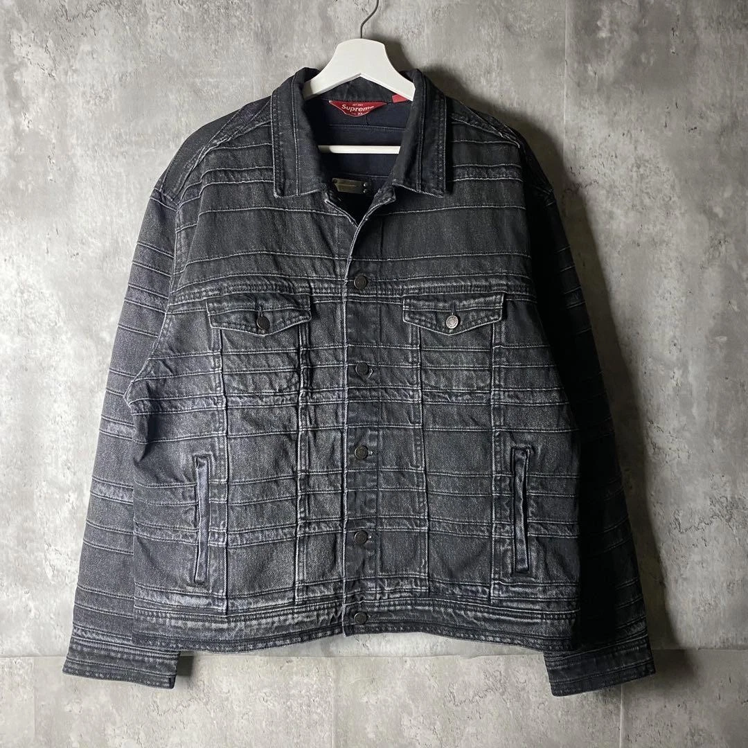 Veste camionneur en denim superposé Supreme 22AW XL occasion, détails en détresse