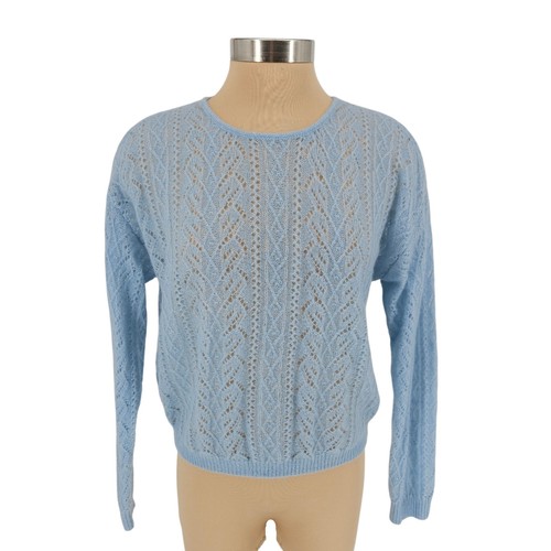 DAISYSILK Cashmere Sweater Blue Long Sleeve Pointelle Knit Pullover Womens Large