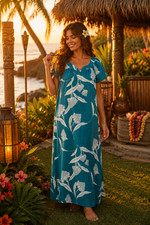 Vtg Hilo Hattie Tropical Floral Long Maxi Dress Muumuu Hawaiian Luau Tiki