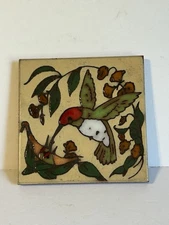 Earthtones Pottery Hummingbird Feeding Babies In Nest Art Tile 4” Coaster