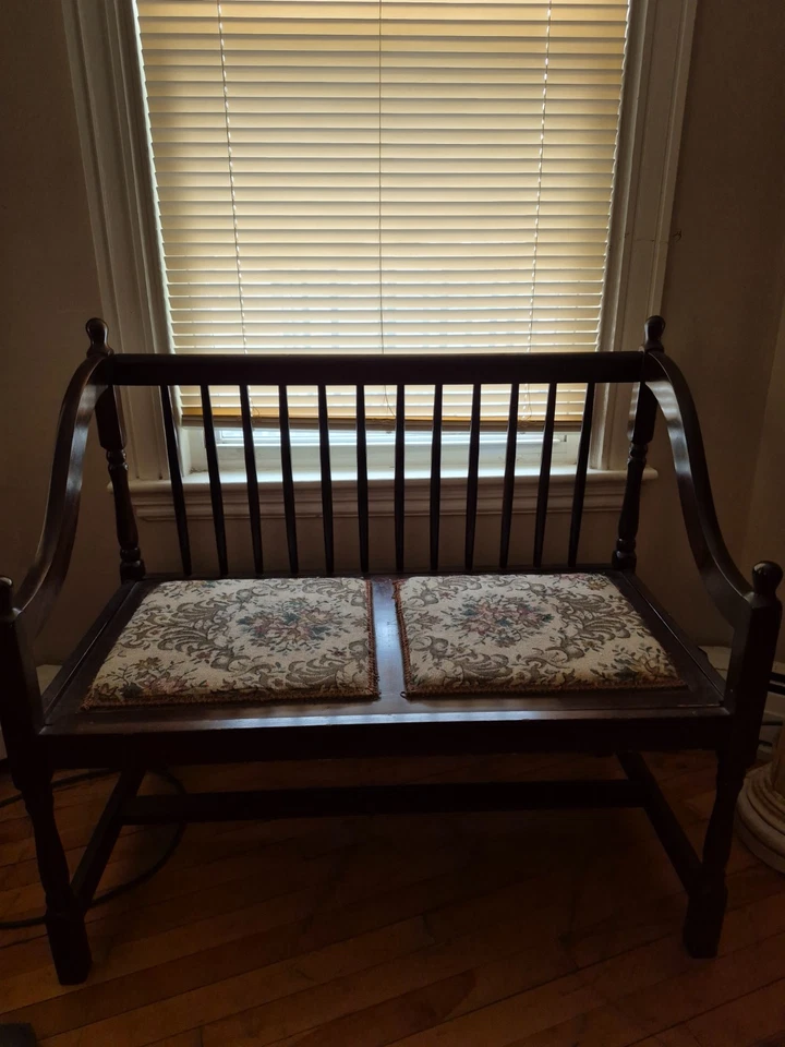  Used antique bench with back cushions   nice condition at least 80 yrs old  - Image 2 of 2