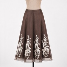 Vintage Y2K Floral Embroidered Mesh Skirt Size 4 Brown Fairy Cottagecore Boho