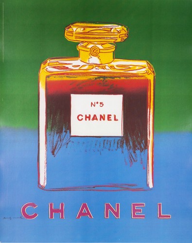 CHANEL N5 WARHOL ORIGINAL 1997 ON LINEN GREEN/BLUE 22 x 29 inches