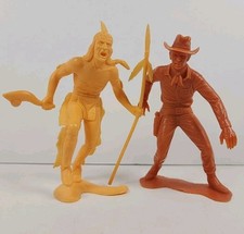 Lot of 2 Vintage 1964 Louis Marx Cowboy Indian 5" Figures Wild West Toys