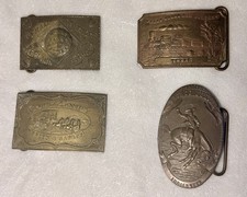FOUR FAMOUS ANTIQUE TIFFANY MARKED BRASS HISTORIC BELT BUCKLES