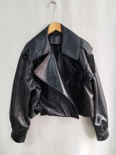 Women's Vintage Leather Jacket Loose Fit Turn Down Collar Casual Coat