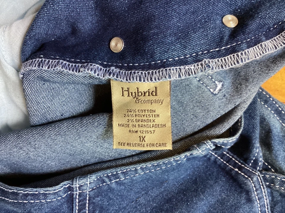 Mono vaquero azul elástico de carpintero Hybrid & Company talla 1X para mujer Foto 3 de 4