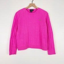 Lauren Ralph Lauren Pink Cable Knit Sweater Size L Crew Neck Preppy Cotton