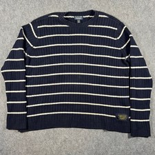 Vintage Polo Jeans Co Ralph Lauren Sweater Mens XL Navy Blue Striped Ribbed Knit