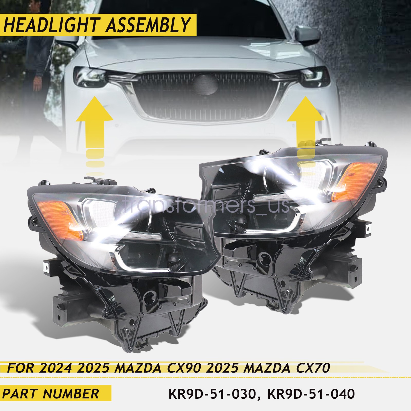 LH+RH LED Headlight Assy Non-Adaptive W/O DRL For 2024-2025 Mazda CX90 2PCS