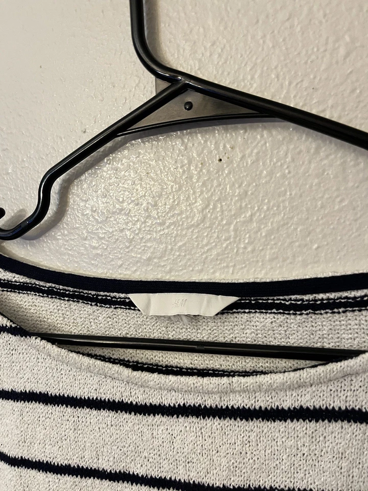 H&M Striped Boatneck Knit Pullover Sweater Sz M White Striped - Image 3 of 4