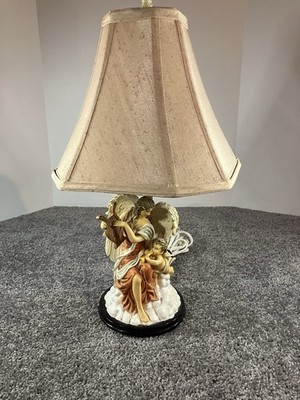 Vtg Prismarte Resin Hand Painted Angel W/Wings Cherub Lamp 19 