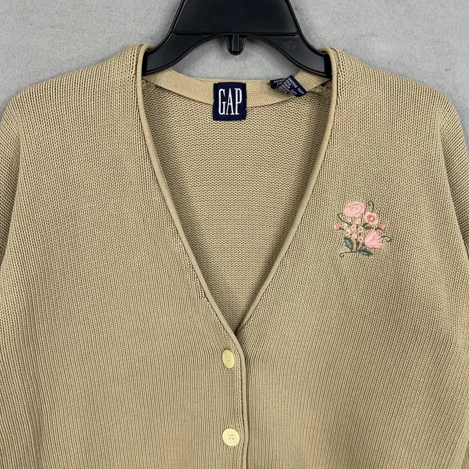 GAP Suéter Cárdigan Mujer Grande Beige Botón Frontal Cuello en V Bordado Floral Foto 2 de 4