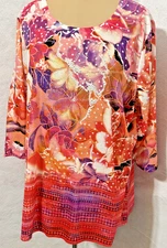CJ Banks Purple Pink Red  Rhinestone 3/4 Sleeve  Floral Top Shirt Sz 3X NWT