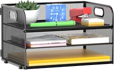 3 Tier Paper Organizer Tray with Handle, Mesh Letter Tray for Office, Home, Scho