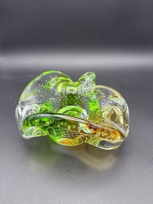 Murano Sommerso Glas Schale Bullicante Luftbläschen Aschenbecher Gelb Grün 1400g