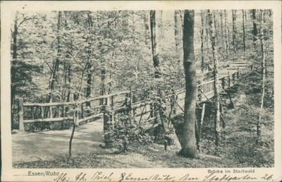 Postcard Essen Ruhr bridge in the city forest 1917 (No. 880)