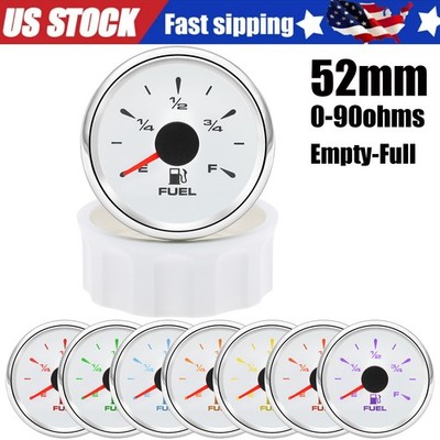 52MM Fuel Level Gauge 0-90ohms E-F Indicator Tank Meter 8 Colors For Car Boat