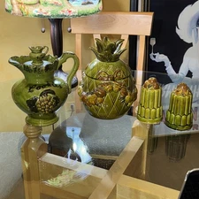 2 Vintage 1965 Los Angeles Pottery Co. Cookie or Flour Jars w/2 LG Pepper & Salt