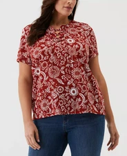 ELLA Rafaella Women's Top Plus Sz 1X Size Paisley Print Lace-Up