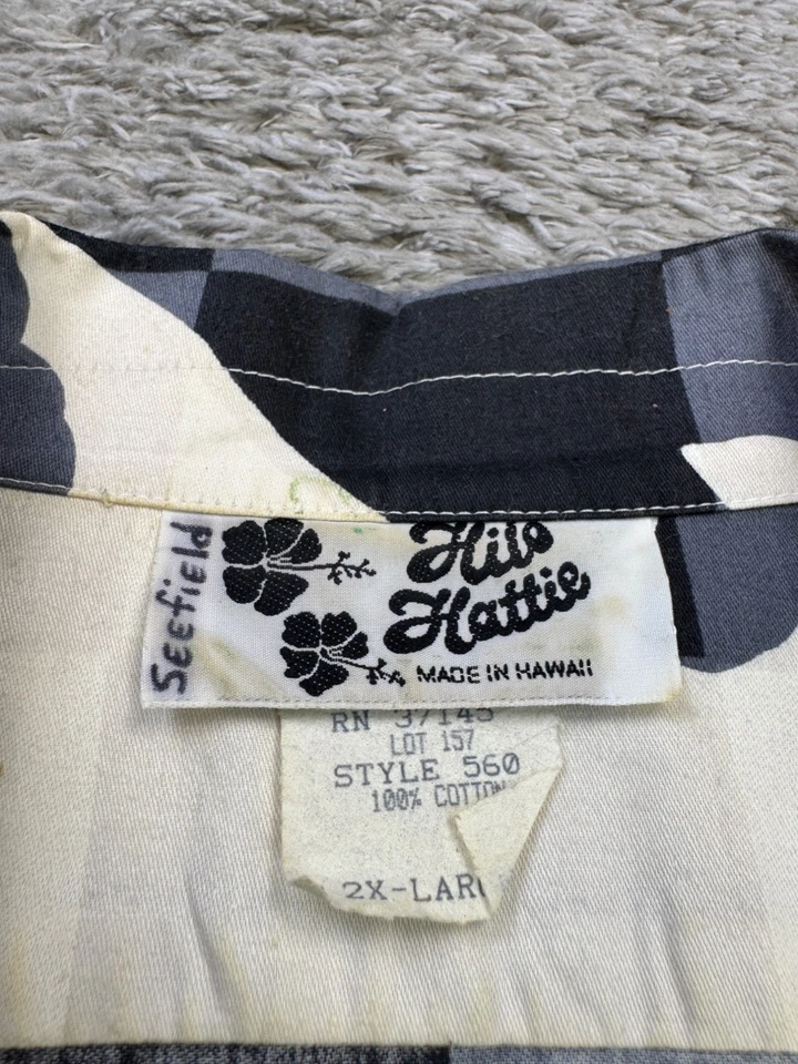 Camisa Hilo Hattie Hombres 2XL Hawaiana Floral A Cuadros Tropical Campamento De Colección Hecha en EE. UU. Foto 3 de 4