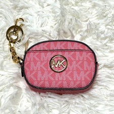 New and unused Michael Kors Coin Case Pink Canvas Accessory Case Rare