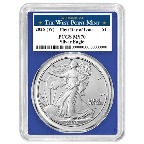 2026 (W) $1 1-oz American Silver Eagle PCGS MS70 FDOI West Point Label Blue