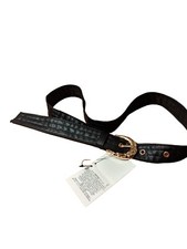 NWT Zara Women's Classic Black Belt Faux Leather Gold Buckle, TopStitched 28-34"