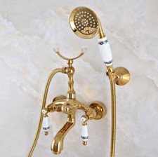 Polished Gold Wall Mounted Bathtub Faucet Mixer Tap with Hand Shower Spray
