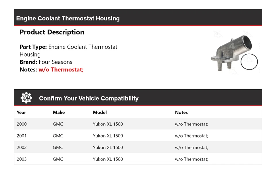 Carcasa termostato refrigerante motor GMC Yukon XL 1500 2000-2003 4 estaciones 2001 Foto 2 de 4