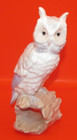VINTAGE Glossy Ceramic Owl Figurine on Log Rose Pink Blue Pastel & White 8" — photo 1
