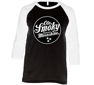 Ole Smoly Tennessee Moonshine Label Logo Booze Drinking Raglan 3/4 Sleeve