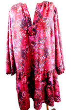 Time & Tru Dress Pink XL Ruffled Hem long sleeve boho peasant 16-18