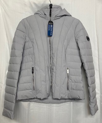 Nautica Women's Performance Water Resistant Puffer Jacket Large Silver Gray