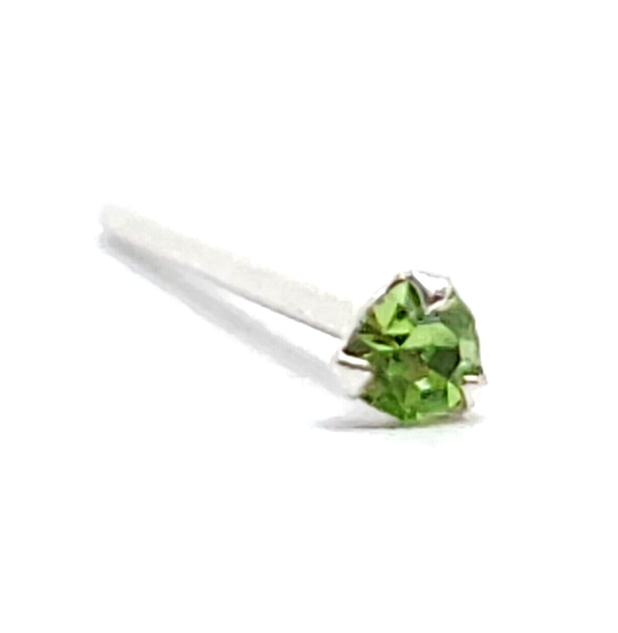 Nose Stud Tiny Peridot Gemstone Tri Claw Set 22g (0.6mm) 925 Silver L Bendable