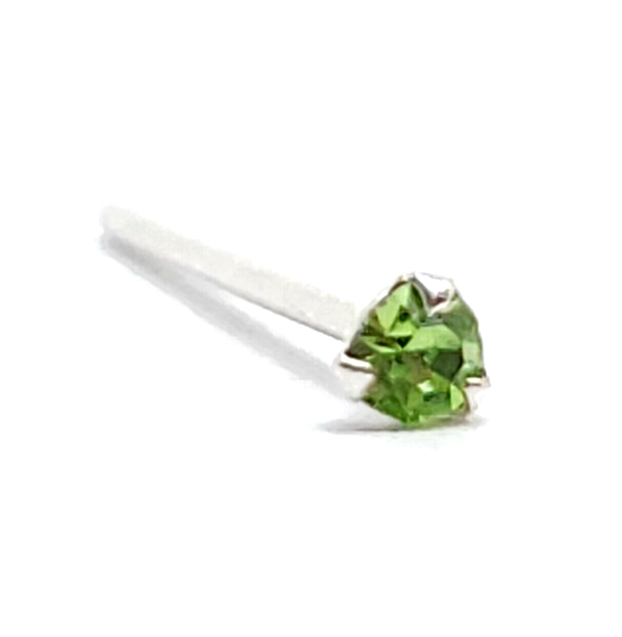 Nose Stud Tiny Peridot Gemstone Tri Claw Set 22g (0.6mm) 925 Silver L Bendable