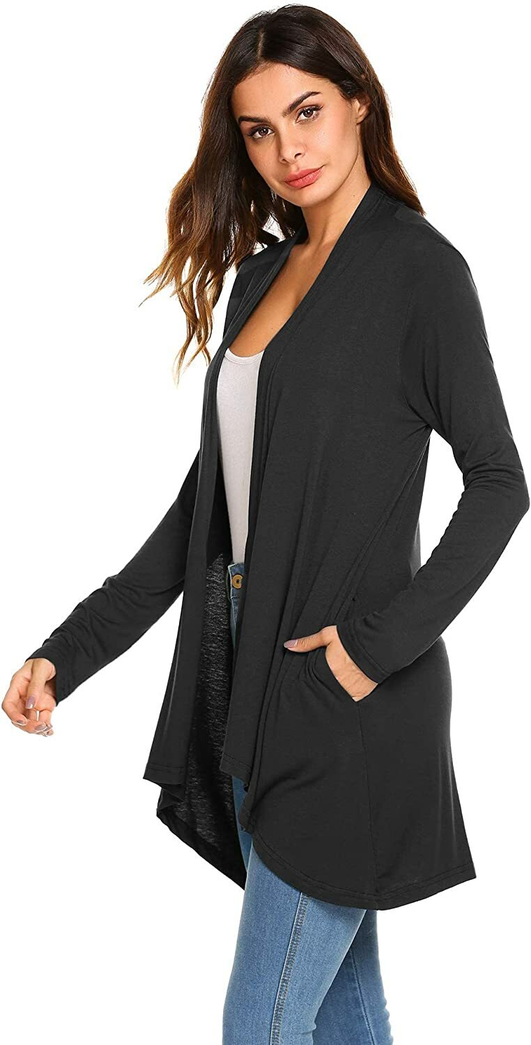 Womens Lightweight Open Front Cardigan Thin Sweater Plain Long Sleeve