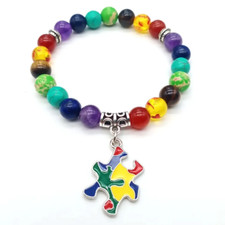 Autism Awareness 7 Beads Elastic Bracelet Natural Stone Rainbow Jewelry Bracelet