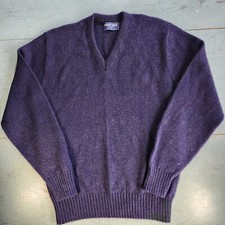 Vintage Robert Bruce Blue Navy Wool V-neck Pullover Sweater Made in USA