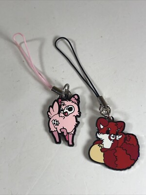 Lot of 2 Enamel Charms Tasty Peach Studios Zombie Alpaca & Adzuki Red Panda