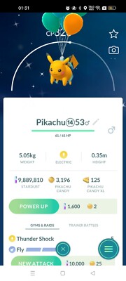 Shiny Pikachu ( Flying with Orange Balloons) Pokemon Tr@de Go