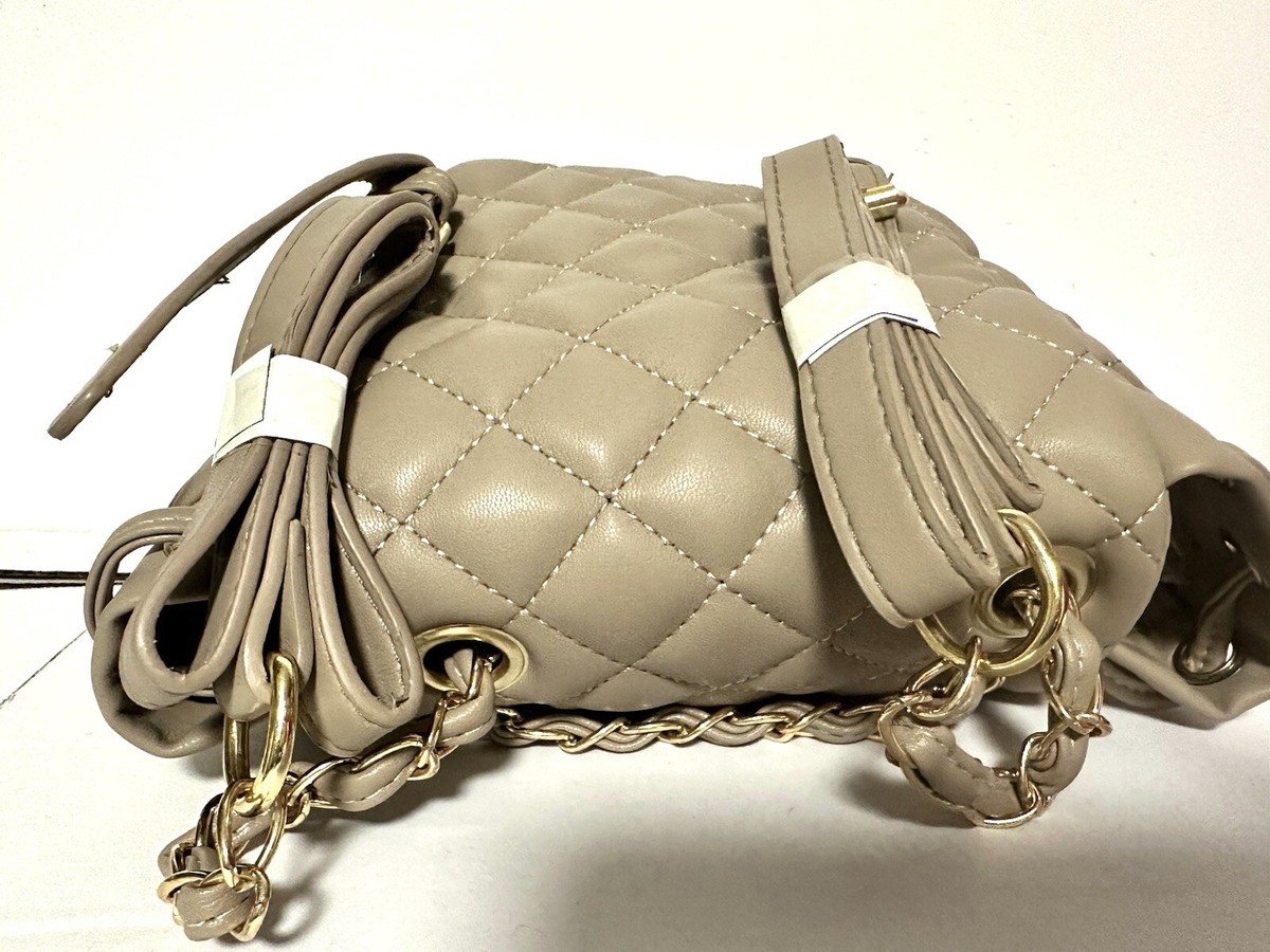 Badgley Mischka Mini Quilted Backpack Hand Bag Beige Taupe  display picture 1