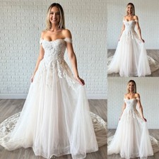 Vintage Off the Shoulder Wedding Dresses A Line Lace Appliques Bridal Gowns