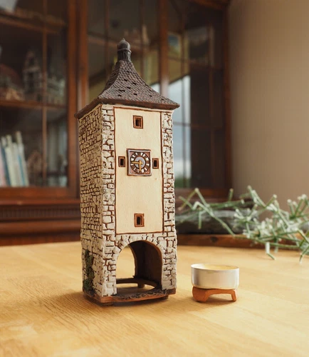 Ceramic Miniature House Candle Holder Siebers Tower in Rothenburg 23cm Midene