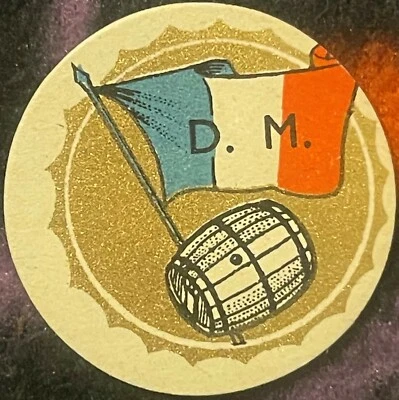 2 Antique Vintage 1920s - 1930s French Patriotic Wine Barrel Gold Embossed Label - Image 1 of 3