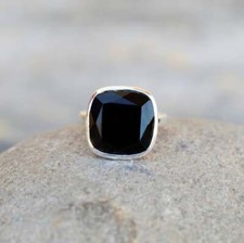 925 Sterling Silver Black Onyx Cushion Shape GENUINE Handmade Ring