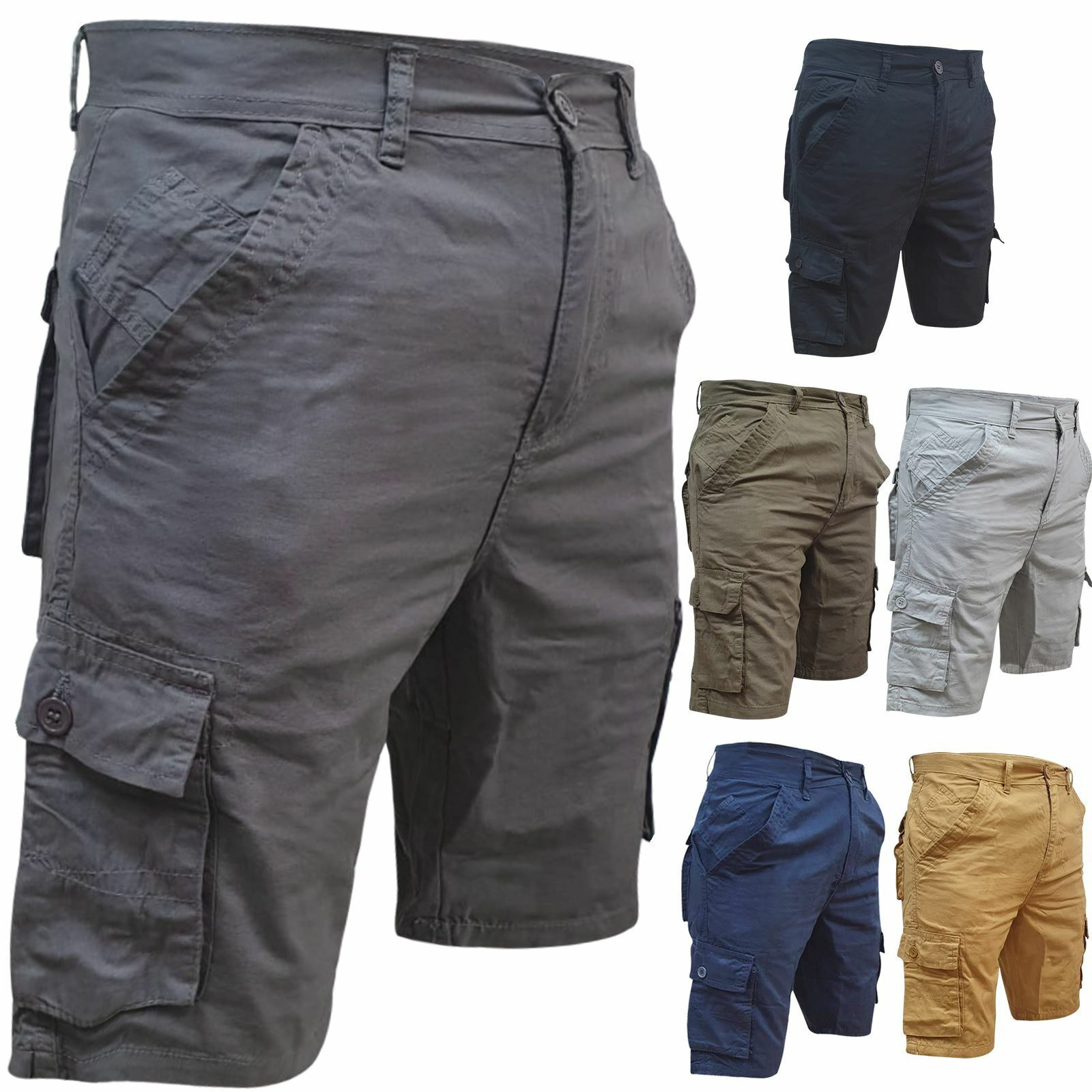 Mens Cargo Combat Shorts Cotton Chino Twill Knee Length Half Pants Multi Pockets