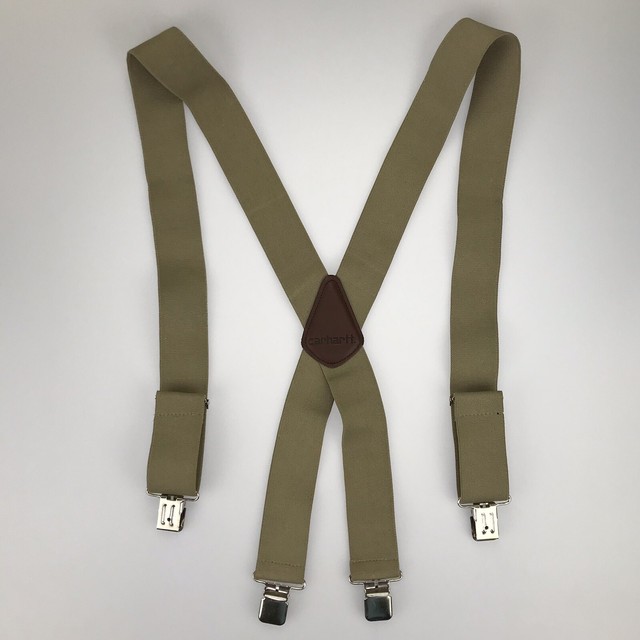 Carhartt 2” Clip On Tan Khaki with Leather Suspenders Adjustable Mens